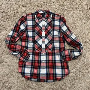J Crew Women's Long Sleeve Button Down Shirt Red, Cream, Black Plaid 8